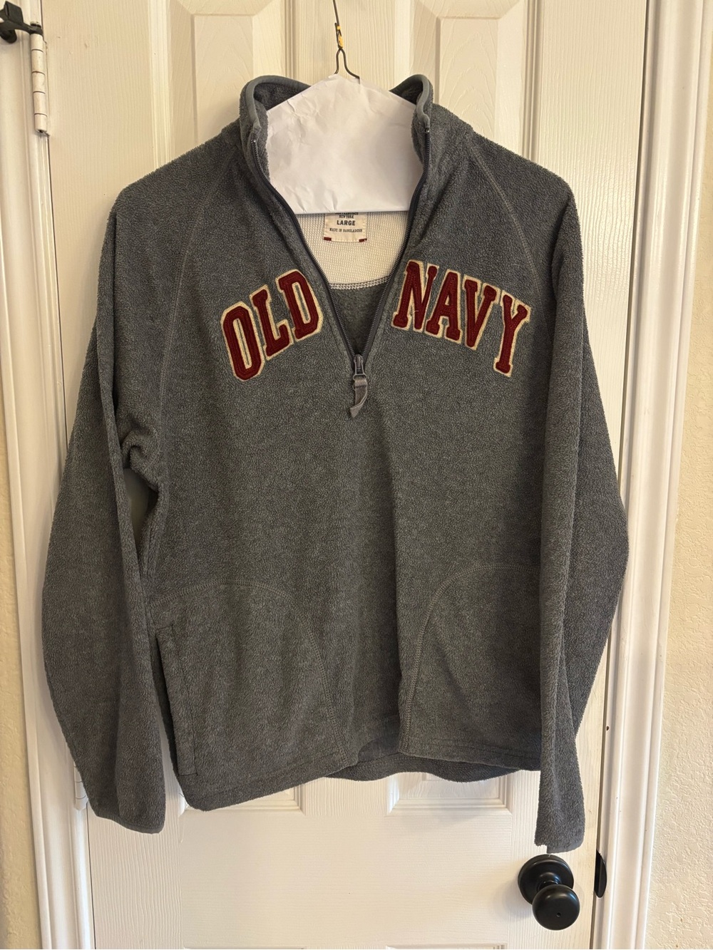 Vintage Old Navy Gray Fleece Quarter Zip Pullover Large Embroidered Logo Jacket
